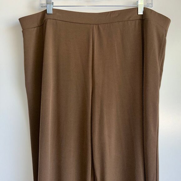 SUSAN GRAVER Every Day Liquid Knit Wide-Leg Pants Size XL Brown Side Slit ~ EUC - Picture 2 of 13